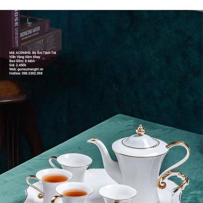 BỘ ẤM TÁCH TRÀ VIỀN VÀNG KÈM KHAY